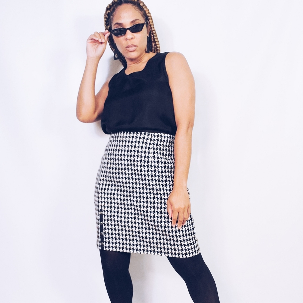 Vintage Black and White Pencil Skirt Knee-Length Work